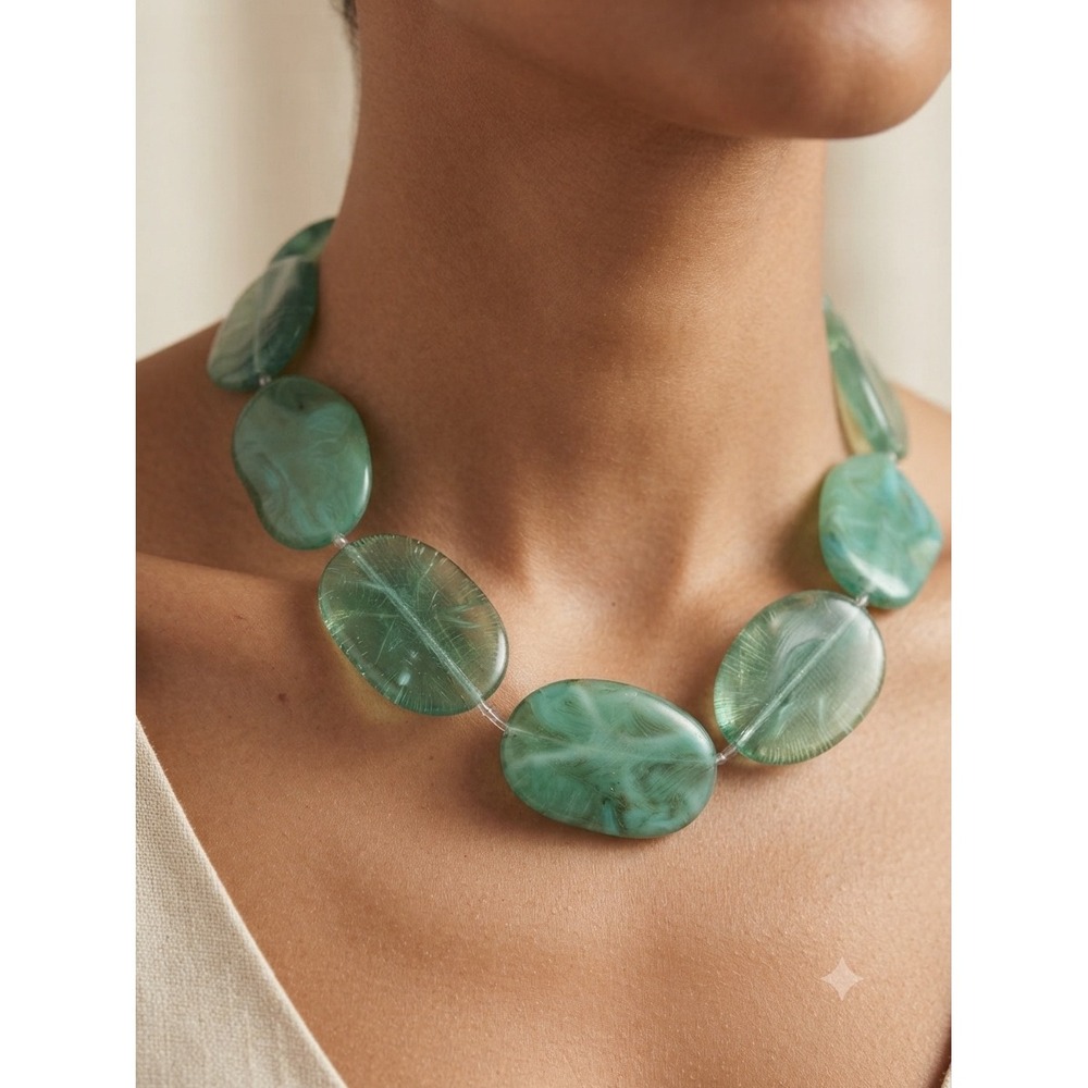 Chunky Teal Seafoam Green Statement‎ Necklace Oversized Bead Boho 16-19 Inch